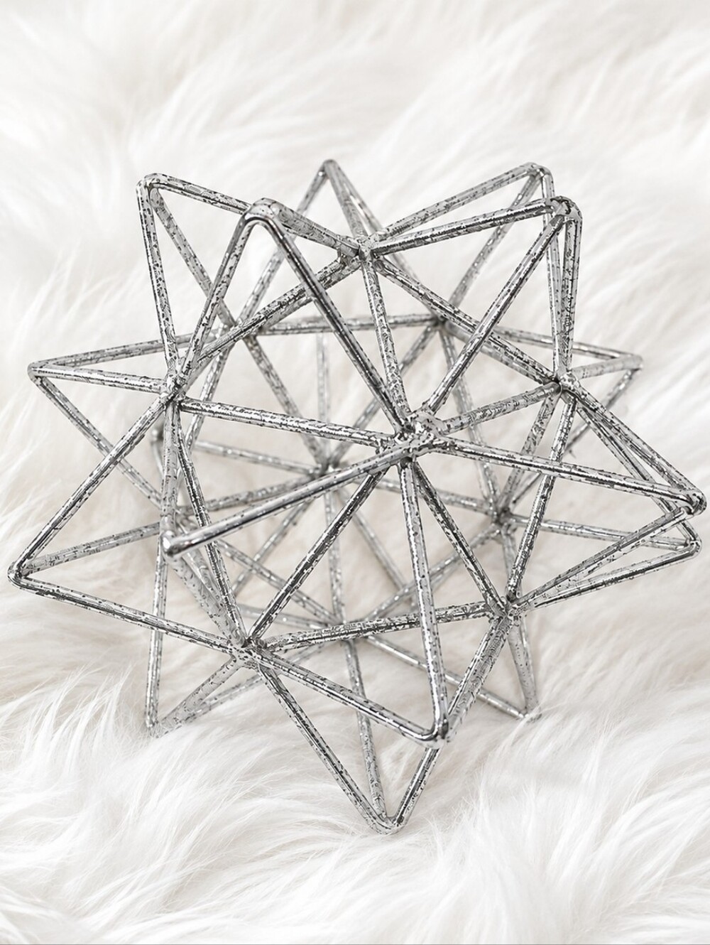 Silver Geometric Moravian Star Metal Sculpture - Modern Tabletop Decor Size 5x7"